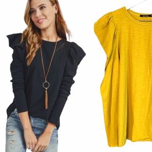 Doe & Rae Mustard Yellow Square Puff Sleeve Shirt